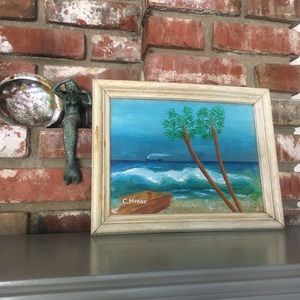 Vintage Boho Island Ocean Beach Oil Painting